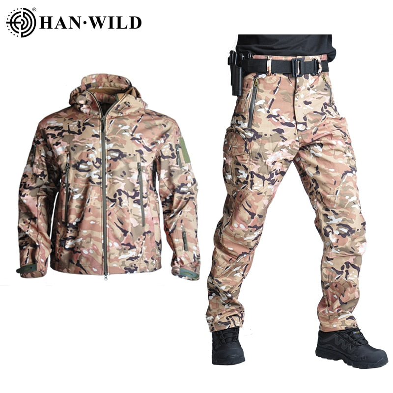 Tactical Jacket Soft Shell Hunting Jackets Army Waterproof Camo Uniforme Militar Clothes Suit Men Clothing Military Coats+Pants