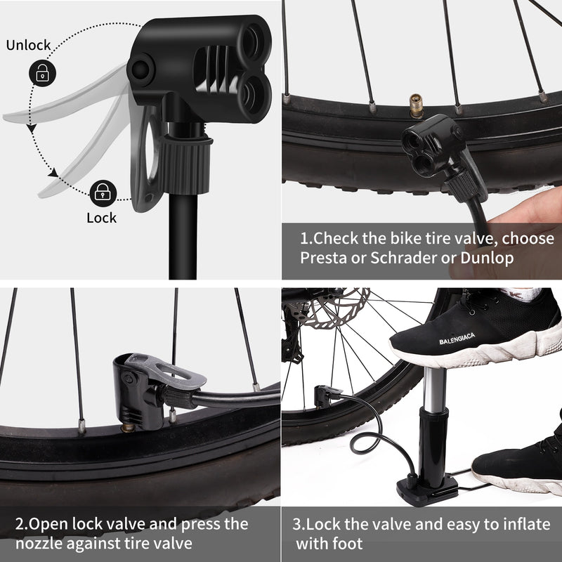 WEST BIKING Ultraleichte MTB-Rennradpumpe, tragbare Fahrradluftpumpe, Fußpumpe, 100/120 Psi Hochdruck-Fahrradreifenpumpe