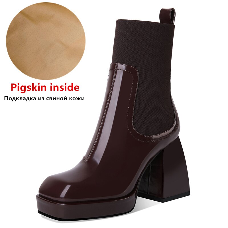 MORAZORA Nature Full Genuine Leather Chelsea Boots Womne Thick High Heels Square Toe Spring Autumn Ankle Boots For Women Botas