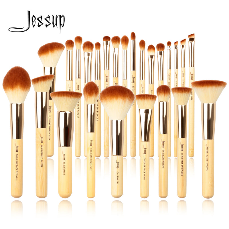 Juego de brochas de maquillaje de bambú Jessup, 6-25 uds., base en polvo, sombra de ojos, delineador, brocha de maquillaje para mezclar, Pinceaux Maquillag
