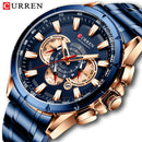 Reloj Curren para hombre, marca de lujo, esfera grande, relojes de cuarzo azul para hombre, cronógrafo, reloj de pulsera deportivo para hombre, reloj de fecha de acero inoxidable