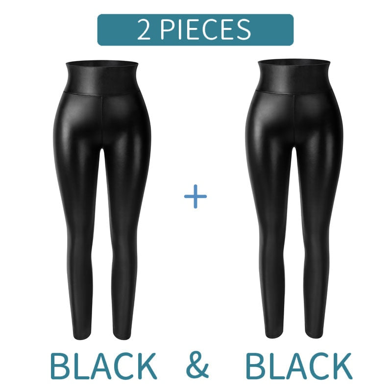 Kunstleder-Leggings mit hoher Taille für Damen, nicht durchsichtig, dicke PU-Leggings, Hüft-Push-Up, dünne Hose, Fitness-Höschen, Po-Heber