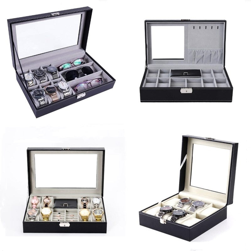 6/6+3/8+2 Grids Storage Watch Box 8/10/12 Grids PU Leather Watch Holder Organizer for Quartz Watch Jewelry Boxes Display Gift