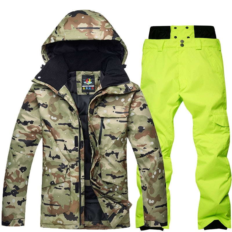 Nuevo traje de esquí de camuflaje para hombre, impermeable, transpirable, chaqueta de Snowboard, pantalones de nieve de invierno, trajes, conjuntos de esquí y snowboard para hombre