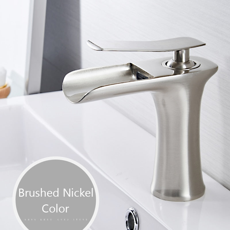 Basin Faucets Waterfall Bathroom Faucet Single handle Basin Mixer Tap Bath Antique Faucet Brass Sink Water Crane Silver 6009