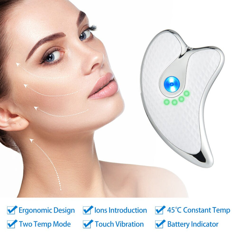 Masajeador Facial vibratorio calentado, tablero eléctrico Gua Sha, placa de raspado para terapia de luz roja y azul, herramientas adelgazantes para Lifting Facial