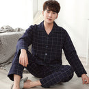 Winter Cotton Men Pajamas Lounge Sleepwear Black Plaid Pijama Man&