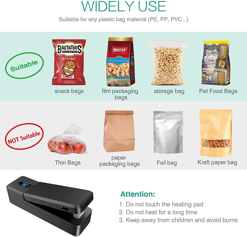 Mini Bag Sealer 2 in 1 Rechargeable Portable Bag Vacuum Heat Sealer&amp;Cutter for Plastic Snack PVC Bags Outdoor Picnic Campaign