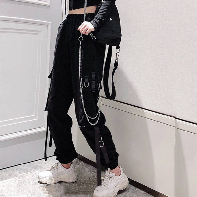 Women Elastic Waist Loose Streetwear Cargo Pants Female Fashion Ankle-length Jogging Trousers Ladies Plus Szie Casual Pants