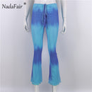 Nadafair Tie Dye Trousers Y2K Aesthetic Clothes 2021 Gradient Sexy Pants Women Ruched Bandage High Waist Flare Pants