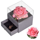 Mothers Day Natural Eternal Rose Jewelry Box /w 100 Languages Love Necklace Preserved Flowers Proposal Ring Case Gifts for Her