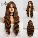 EASIHAIR Long Wavy Blonde Ombre Wigs High Density Synthetic Wigs for Women Cosplay Wigs Brown Heat Resistant Natural Hair Wig