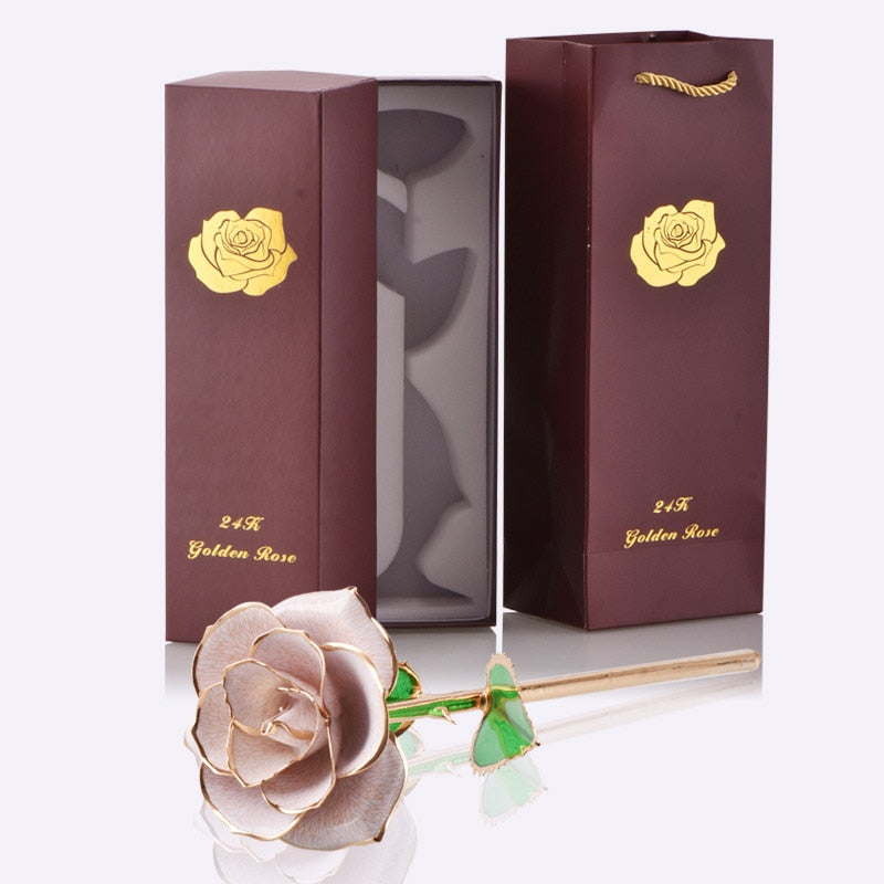 Regalos para mujer Rosa bañada en oro de 24 quilates con soporte Flores eternas Amor para siempre en caja Novia Boda Regalos de Navidad para ella