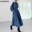 BGTEEVER 2020 Vintage Chic Women A-line Long Denim Dress Autumn Winter Single-breasted Belted Female Jeans Dress Loose Vestidos