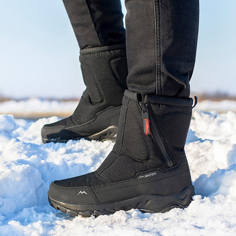 Botas de nieve para hombre, nuevos zapatos de invierno para hombre, botas de nieve, zapatos informales antideslizantes impermeables, botas de invierno de piel gruesa, zapatos cómodos para mujer