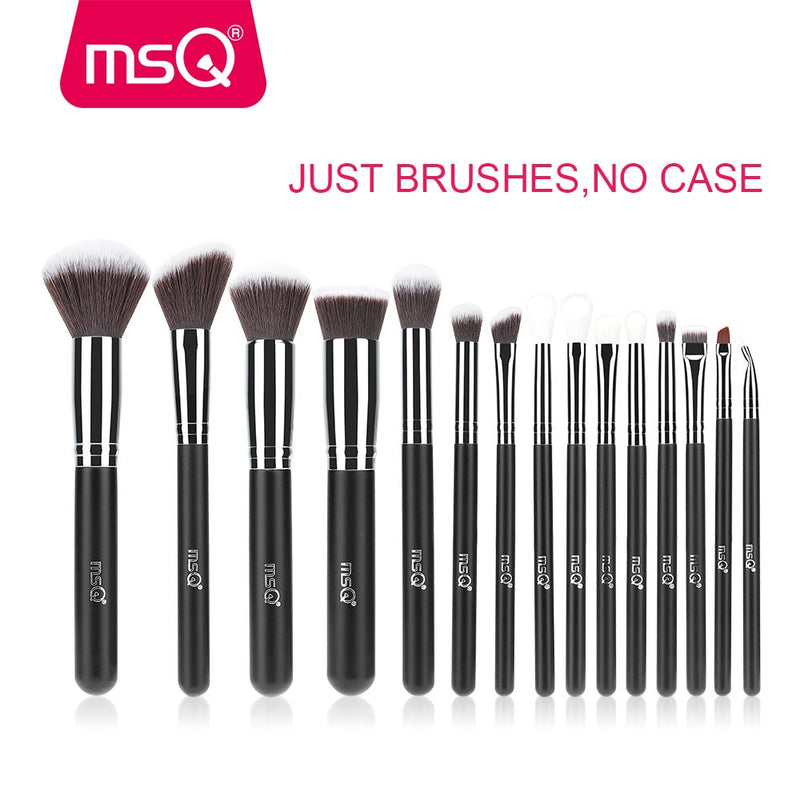 MSQ Professional 15 Uds. Juego de brochas de maquillaje, base en polvo, sombra de ojos, Kit de brochas de maquillaje, Cosméticos, pelo sintético, Funda de cuero PU