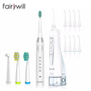 Fairywill-cepillo de dientes eléctrico sónico y hilo dental de agua, carga USB, resistente al agua, 5 modos, 3 cabezales de cepillo, cepillos de dientes, limpiador de dientes