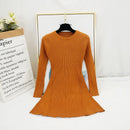 Neue Frauen-Weinlese-Kleid Auutmn Winter-lange Hülsen-dünne A-Linie kurze Pullover-Kleider Eleagnt Damen gestrickte Robe Vestidos Mujer