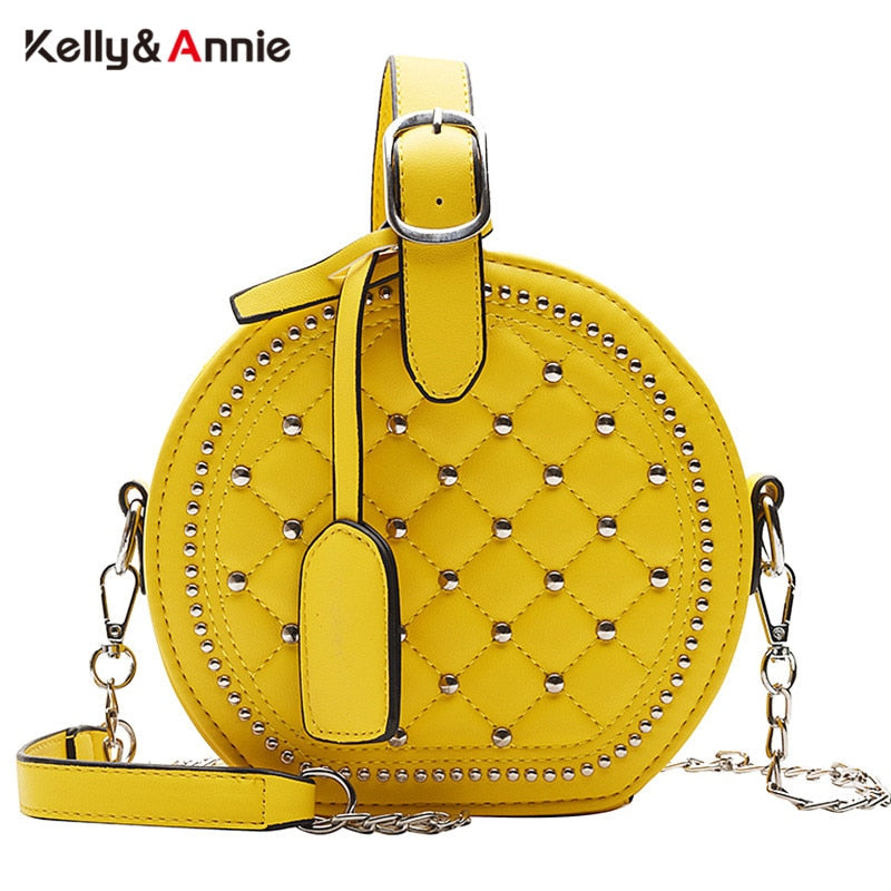 Fashion Chain Rivet Circular Women Shoulder Bag PU Leather Women&