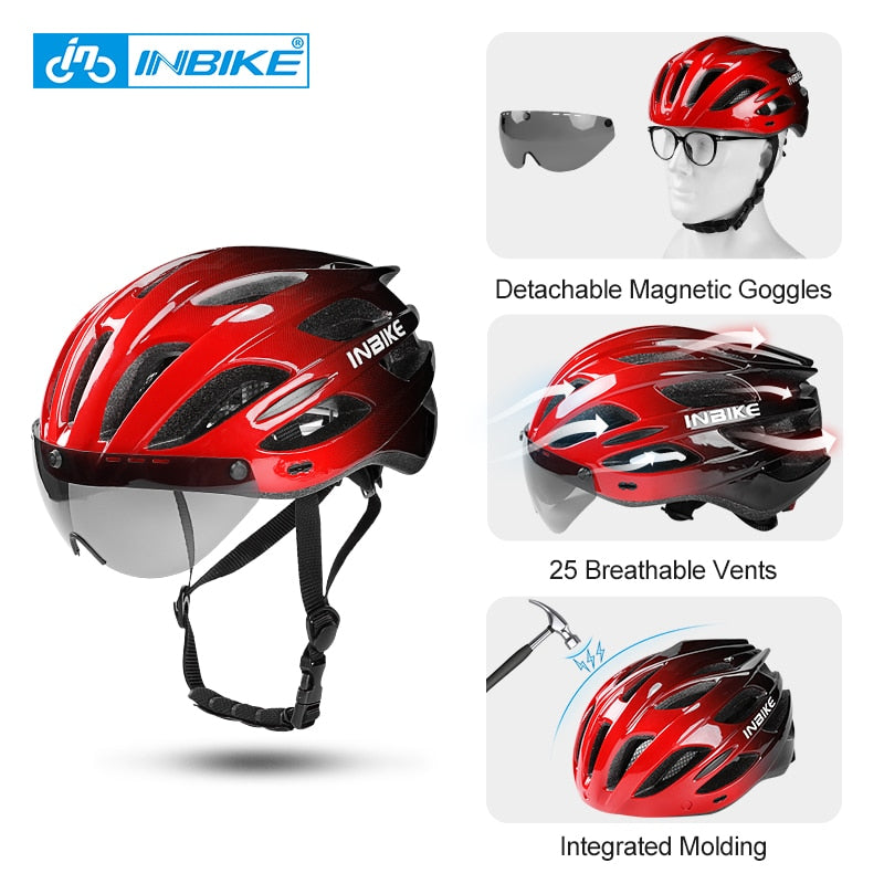 Casco de bicicleta ligero INBIKE, sombrero seguro para hombres y mujeres, casco de bicicleta MTB ultraligero con luz trasera, casco deportivo para montar en bicicleta IH19301