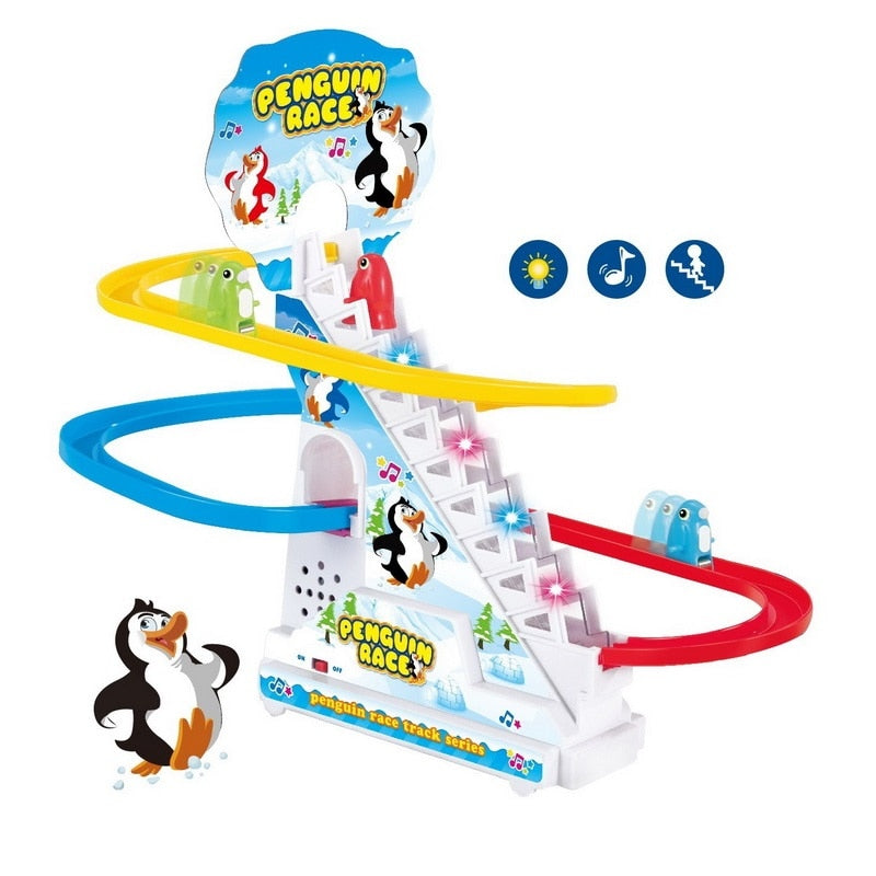 Climbing Stairs Track Toys Cartoon Penguin Dinosaur Dog Duck For Children Electronic Music Kids Funny Boys Girls Birthday Gift