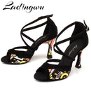 Ladingwu Latin Dance Shoes For Women Black Flannel and Orange African print Salsa Dance Shoes Women&
