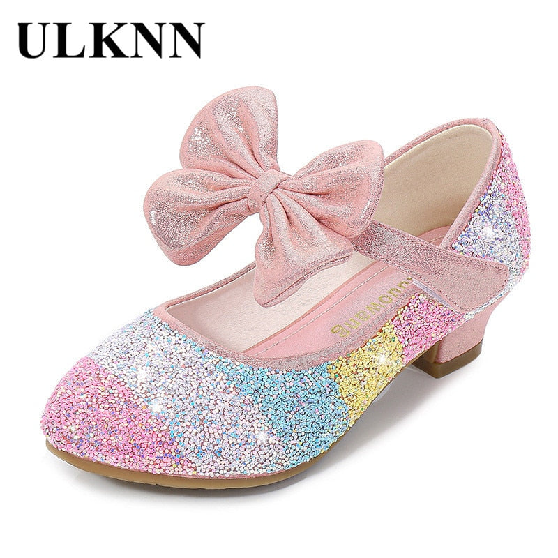 Girls&#39; Leather Shoes Princess 2021 CHILDREN&#39;S Shoes round-Toe Soft-Sole Big girls High Heel Princess Crystal Shoes