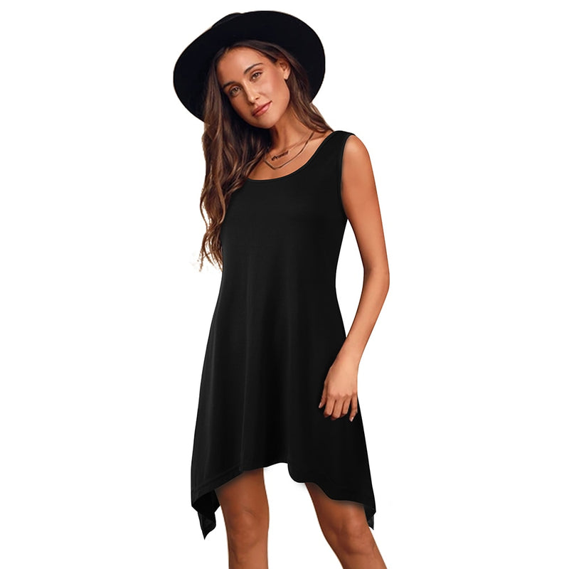 Nice-forever Casual Pure Color with irregular hem Dresses Loose Women Shift Summer Dress 413