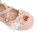 Zapatos japoneses de Lolita Mary Janes, zapatos de princesa rosa con correa en el tobillo, pajarita, volantes de fresa, zapatos de tacón para uniforme de Cosplay de boda de talla grande 48