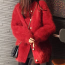 Herbst Winter Kaschmir warme Pullover Frauen Strickjacke Frauen Jacke Nachahmung Wasser Samt Mantel Neue elegante lose Tops