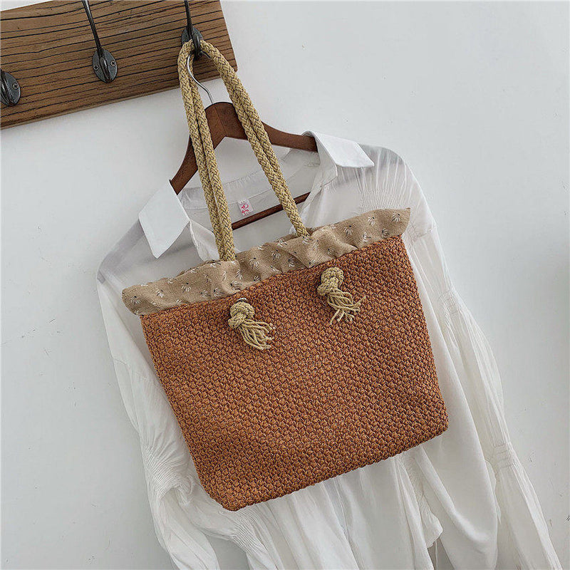 Fashion Rattan Woven Women Handbag Summer Beach Bag Large Capacity Tote Bag Handmade Knitted Straw Crossbody Bags for Women