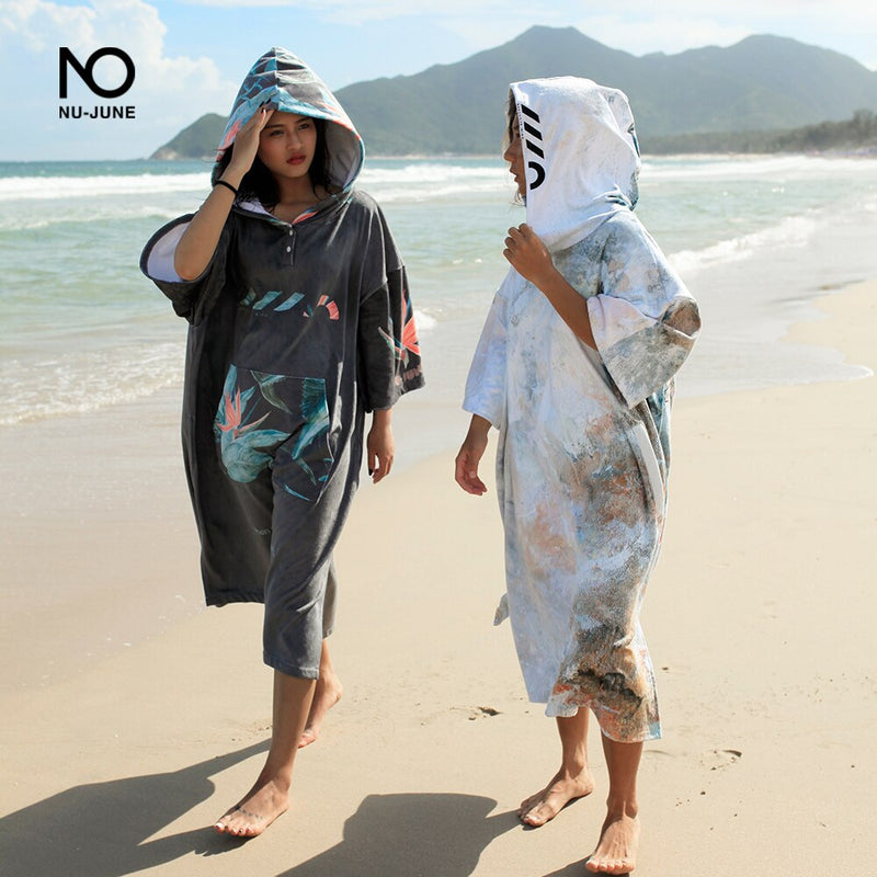 Nu-June Changing Towel Beach Towel Microfiber Changing Robe Cloak Man Women Bathrobe Hooded Surf Poncho Towel Swimsuit Beachwear
