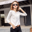 TuangBiang 2022 Spring Female Slub Cotton V-neck Long Sleeve T-Shirt Women Gem Buttons Navy Blue Tops Fashion Stitching T Shirt