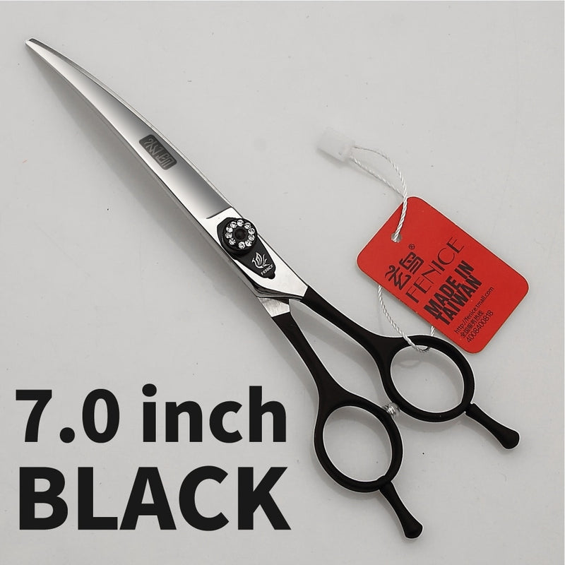 Fenice 7.0 7.5 8.0 Inch Professional Black Grooming Scissors Curved Shear for Teddy/Pomeranian Dogs Pet Grooming Tools JP 440C