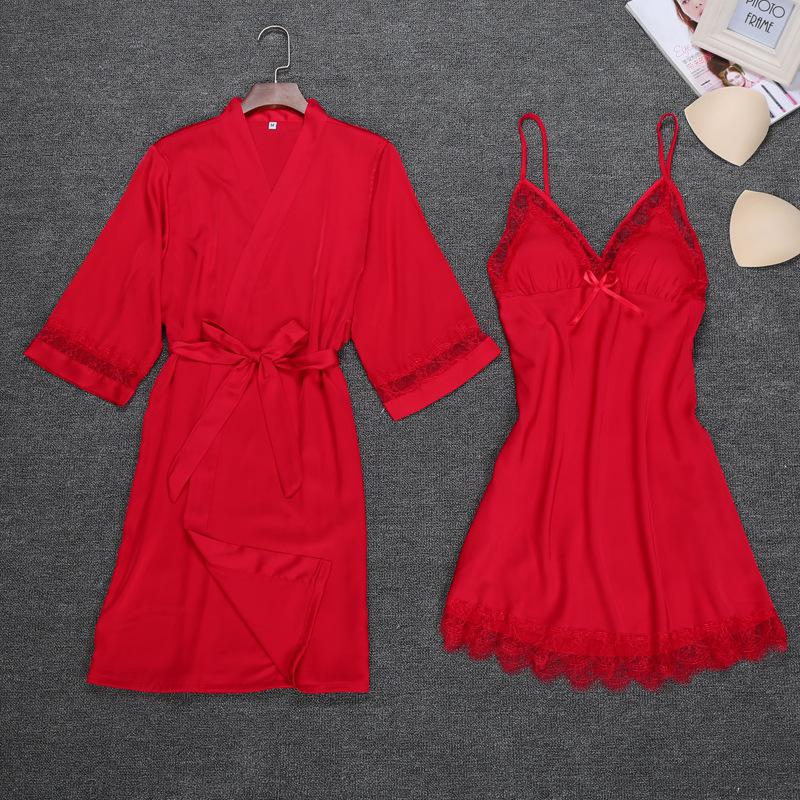 Sexy Womens Night Robe Strap Top Pajamas Suit Summer Two Piec Sleepwear Sets Casual Home Wear Nightwear Sleep Kimono Bath Gown