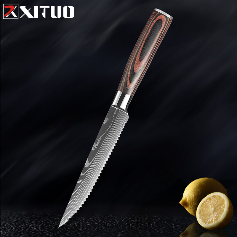 Juego de cuchillos de Chef de cocina XITUO, cuchillo afilado de acero inoxidable de alto carbono para deshuesar carne, cuchillo para rebanar, cuchillo de Chef Santoku, herramienta de cocina