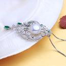 FENASY 925 Sterling Silver Luxury Phoenix Pendant Necklace Emerald Bohemian Party Natural Freshwater Pearl Necklaces For Women