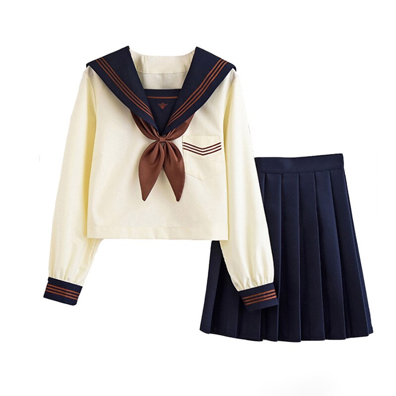 School girl Uniform Japanese Class Navy Sailor School Uniforms Students Clothes For Girls Anime COS Sailor Navy Suit beige