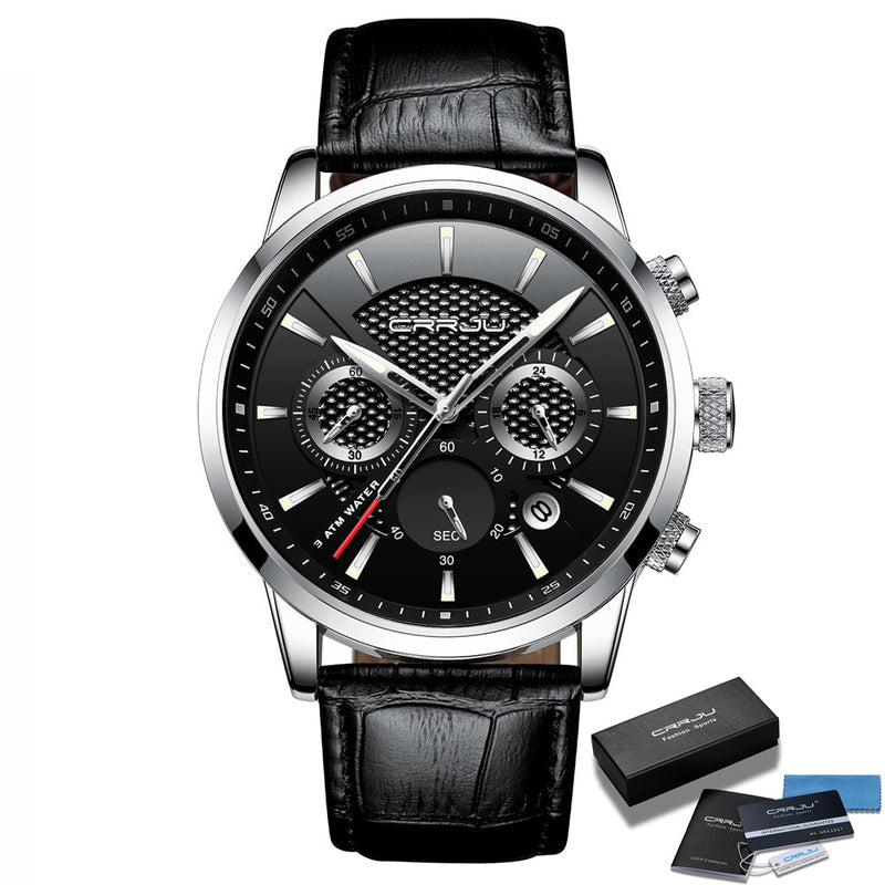 CRRJU New Fashion Sport Quartz Watches Men Luxury Business Leather Watch Waterproof Wristwatches Male Clock Relogio Masculino