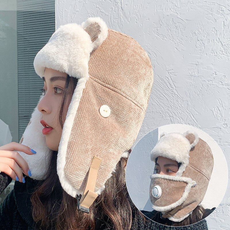K79 Damen Hut Winter HaTt Uschanka Hut für Frauen verdicken kalte Mütze warme Mütze Windschutzmütze warme Mütze Pilotenmütze mit Ohrenklappen