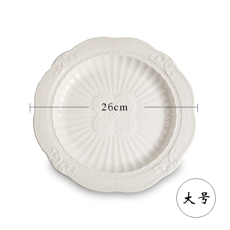 Ceramic Rabbit Plate Household Round Dinner Plate White Butterfly Embossed Craft Dessert Cake Plate Wedding Decoration Tableware