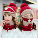 3 unids/set sombreros de invierno para mujeres con máscara de respiración 2 en 1 sombrero de punto niña pompones sombrero cálido añadir piel forrada sombrero de invierno protector