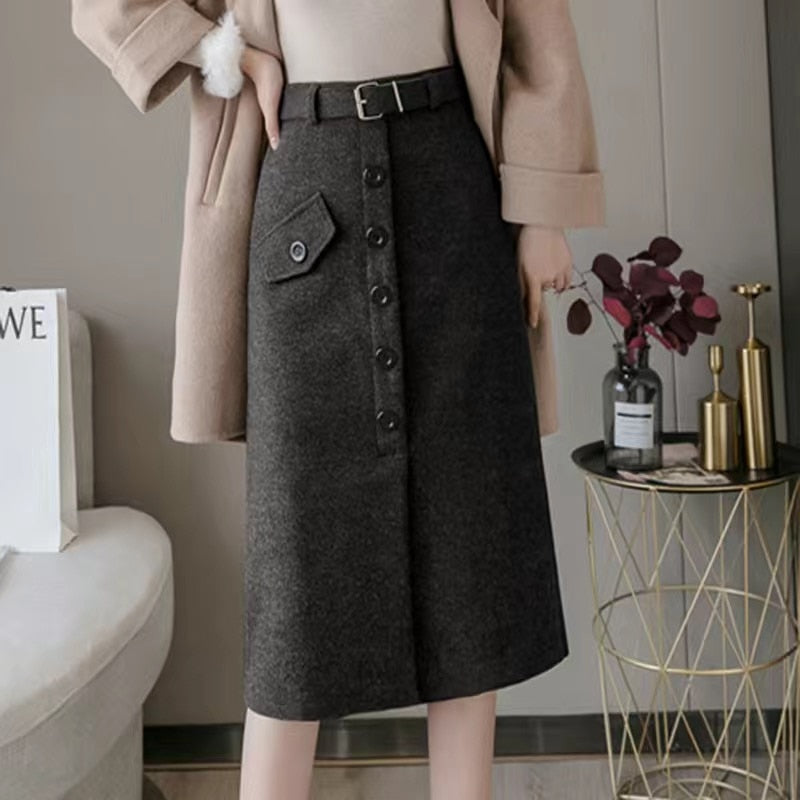 Faldas de invierno 2021 Otoño Invierno elegante falda coreana de cintura alta Casual Oficina señoras falda de talla grande ropa Bottoms