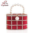 Bolso de mano de lujo con diseño de cesta calada de alta calidad para fiesta, bolsos de mano con diamantes y perlas para mujer, bolso de noche, bolsos de moda, bolso de diseñador