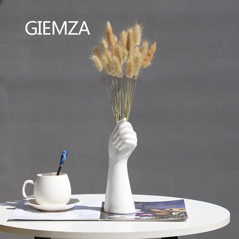 GIEMZA Manos Cerámica Jarrón Blanco Decoración Licuadora Sin Flor de Planta 1pc Soporte de Cementerio Hidropónico Jarrones Únicos Mesa de Oficina