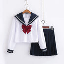 Cute Sailor suit Long sleeve JK School uniform sets for girls White shirt and dark blue pleated skirt suits Student Cosplay