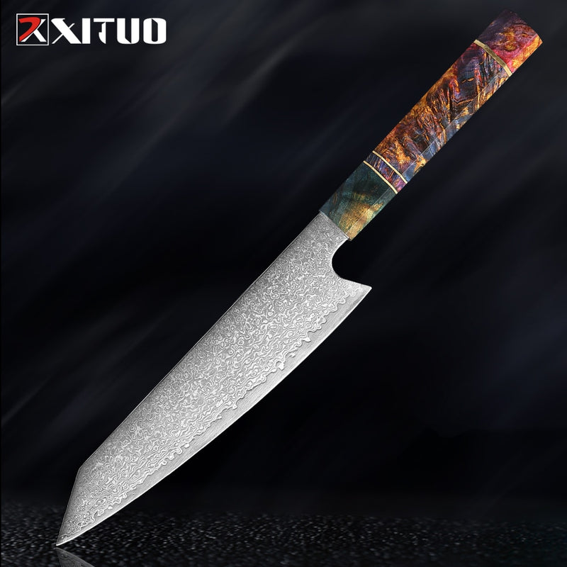 XITUO Chef's Nakiri cuchillo 67 capas japonés Damasco acero Damasco Chef cuchillo 8 pulgadas Damasco cuchillo de cocina madera solidificada HD