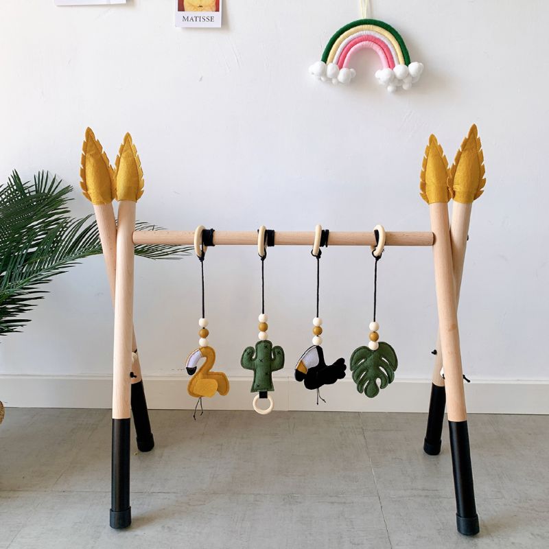 1Set Nordic Style Baby Gym Play Nursery Sensory Ring-pull Toy Wooden Frame Infant Room Toddler Clothes Rack Gift Kids Decor