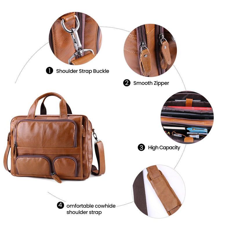 JOYIR Genuine Leather Men's Briefcase Business Bag Laptop 17"Large Capacity Travel Messenger Bag Men Shoulder Bag for Documents