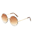 Brand Fashion Oversized Round Sunglasses Women Flower Design Trendy Rimless Sun Glasses Shades for Women Driving Eyewear UV400